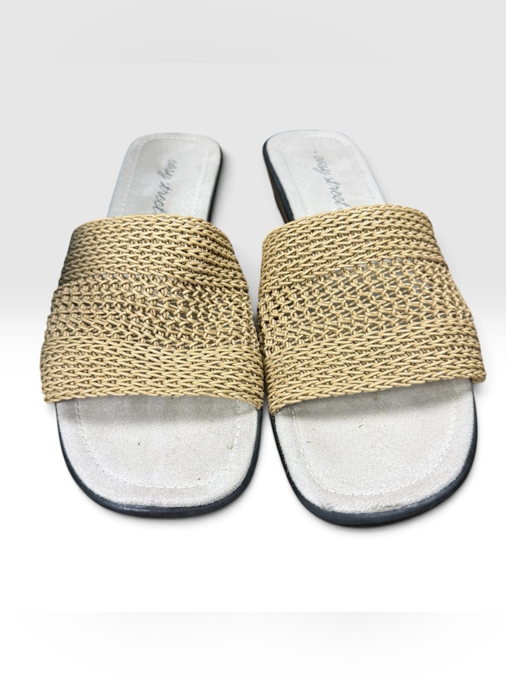 Vintage 2005 Easy Street Miami Womens 9.5 N Tan Woven Slide Sandals w Box